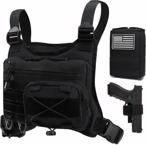 Running Chest Bag Tactical Running Vest with Pistol Holster Versatile Motorcycle Chest Pouch CCW Chest Pack