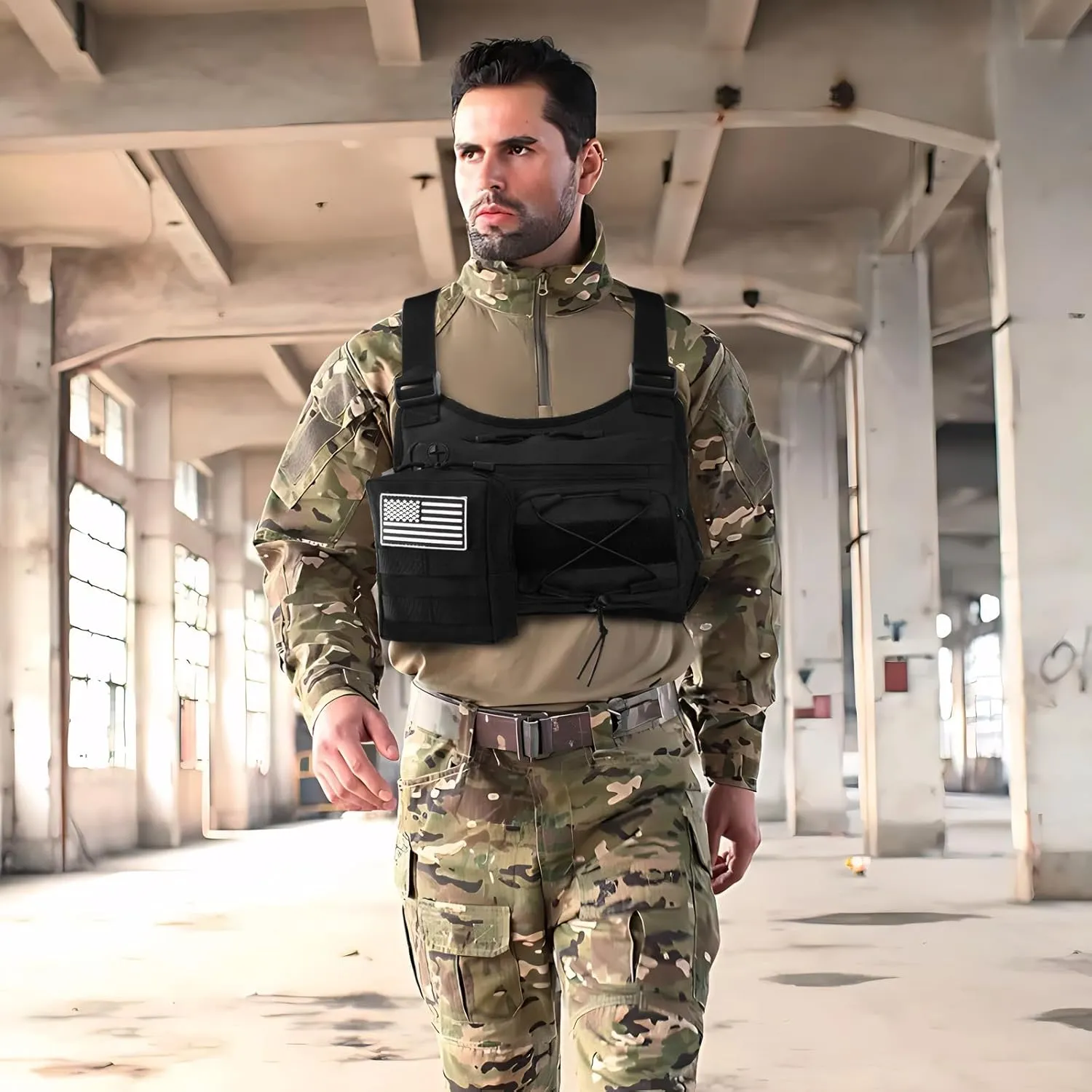 Running Chest Bag Tactical Running Vest with Pistol Holster Versatile Motorcycle Chest Pouch CCW Chest Pack
