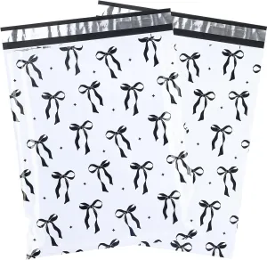 RUSPEPA 50 Pcs Black Bow Poly Mailer, Cute Bowknot Waterproof Shipping Mailers, Heavy Duty Self Adhesive Shipping Bags for Large Mailing Envelopes Bulk Tear Resistant Packaging, 12 x 14.5 Inches