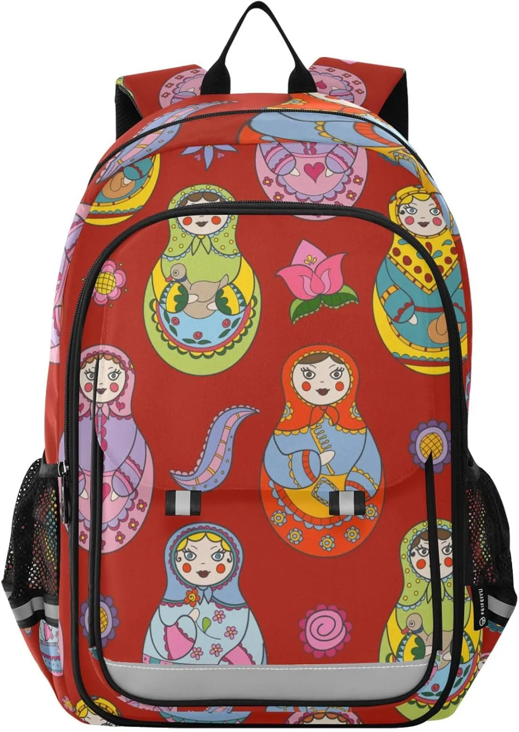 Russian Matryoshka Dolls Floral Backpack Boys Girls Elementary School Bags Bookbags Laptop Backpack Travel Daypack Safe Reflective Stripes