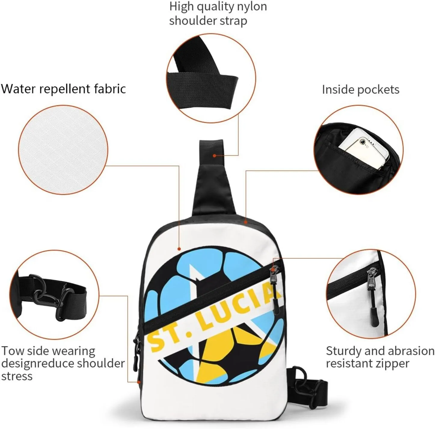 Saint Lucian Lucia Football Soccer Flag Crossbody Bag Portable Sling Bags Foldable Chest Daypack Reusable Sports Shoulder Backpack Diagonally Casual Rucksack Travel Bag