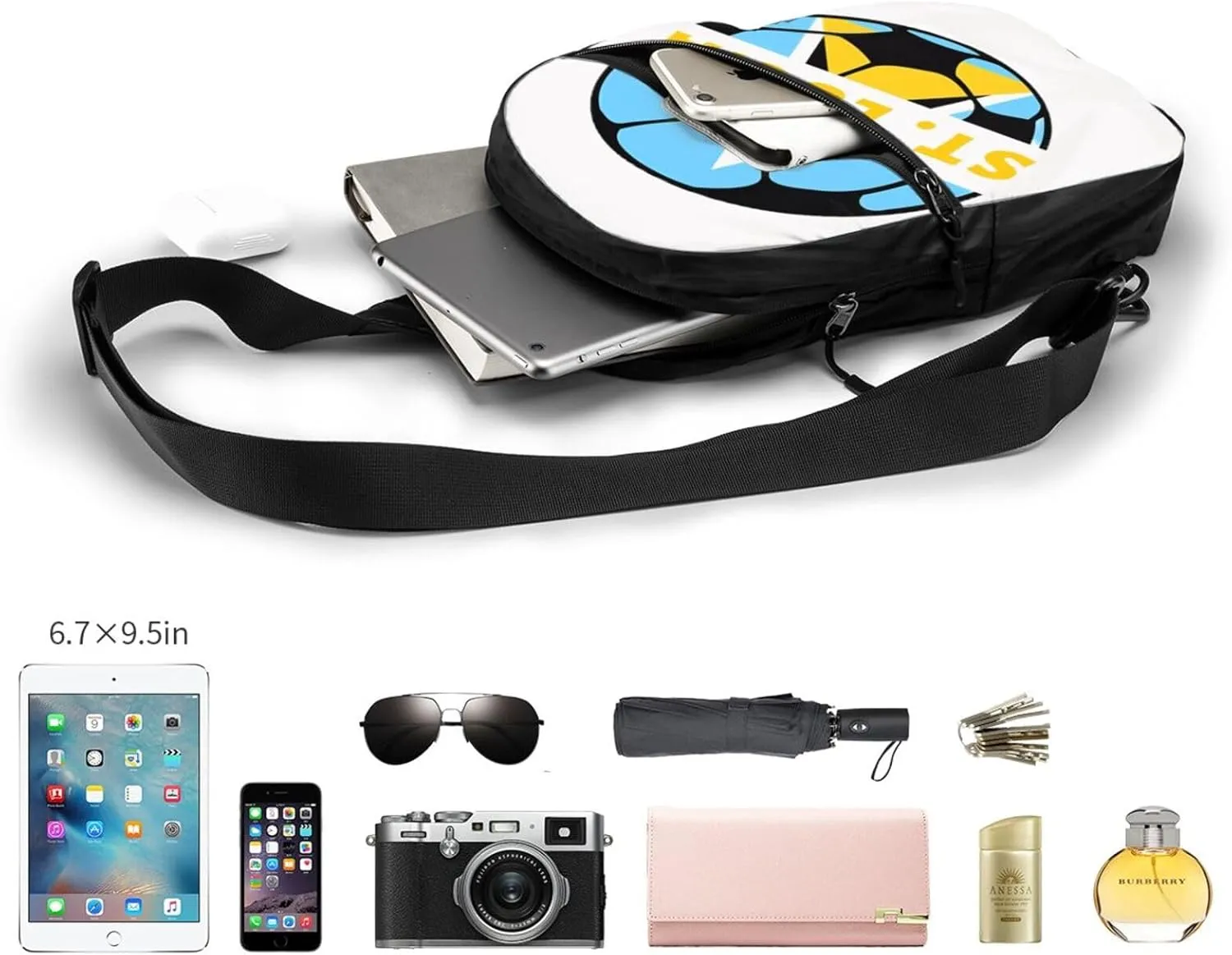 Saint Lucian Lucia Football Soccer Flag Crossbody Bag Portable Sling Bags Foldable Chest Daypack Reusable Sports Shoulder Backpack Diagonally Casual Rucksack Travel Bag