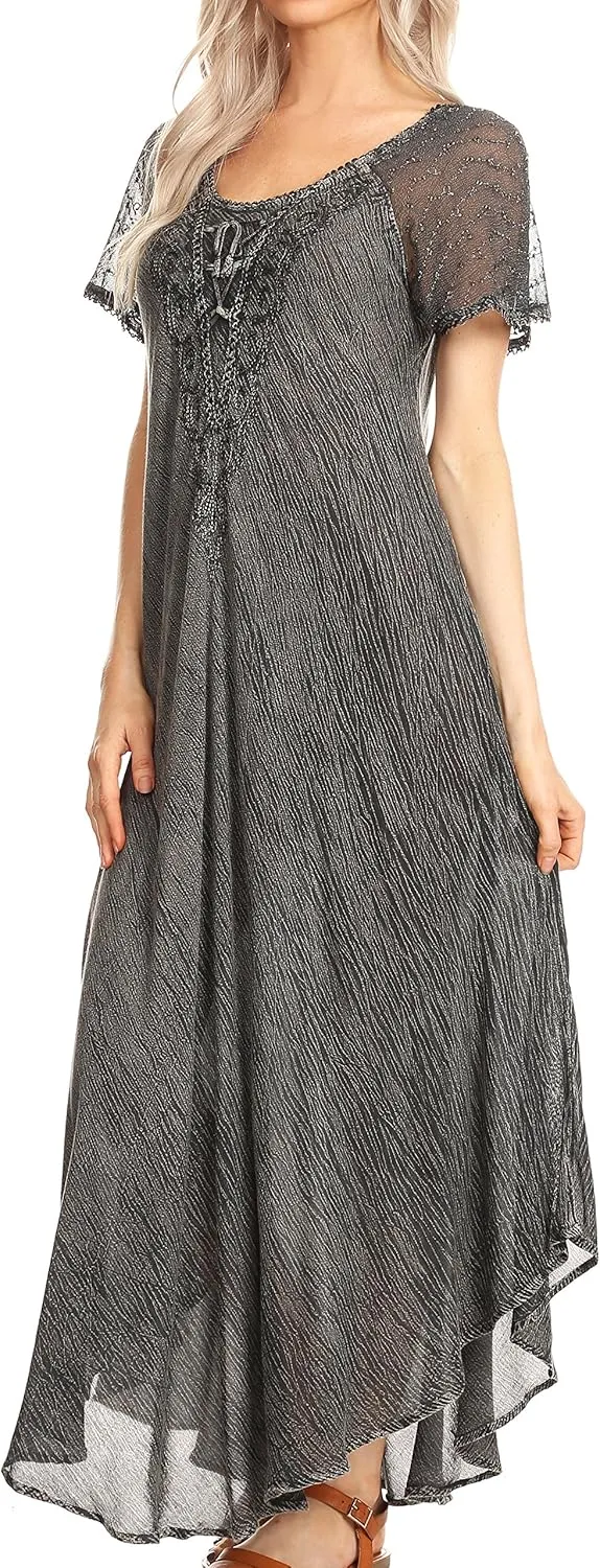 Sakkas Helena Embroidered Nightgown/Women Sleepwear with Eyelet Sleeves