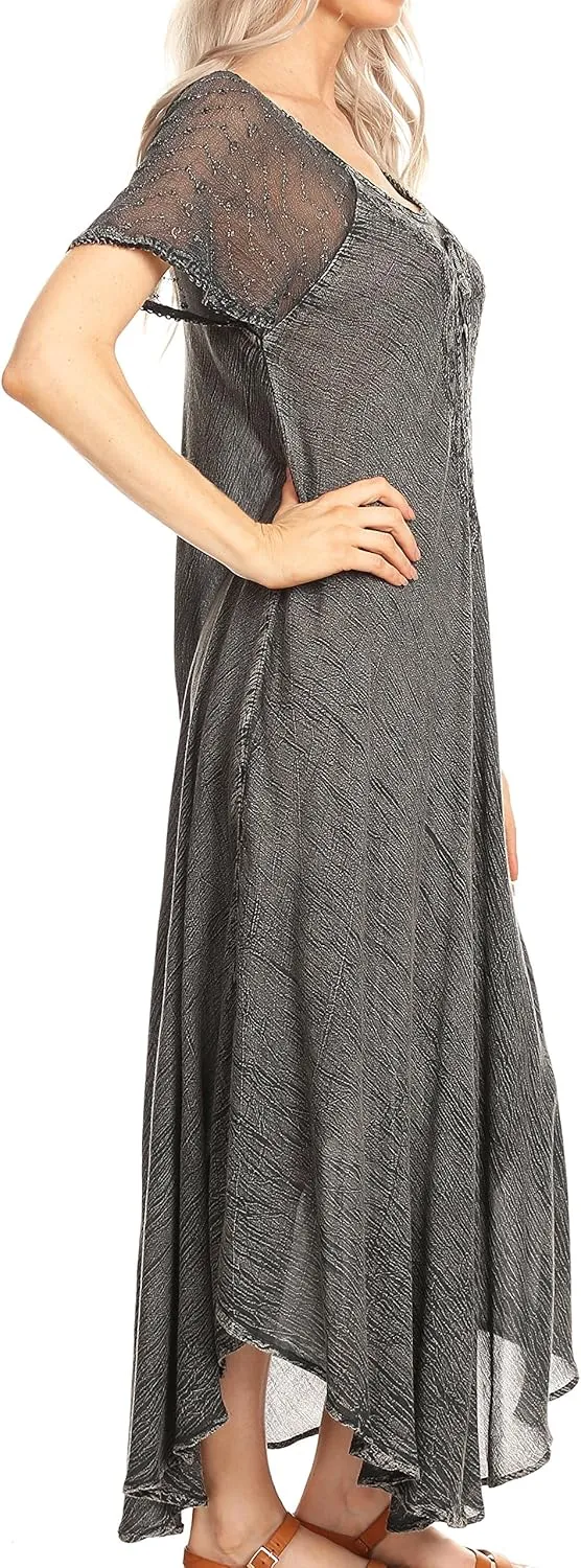 Sakkas Helena Embroidered Nightgown/Women Sleepwear with Eyelet Sleeves
