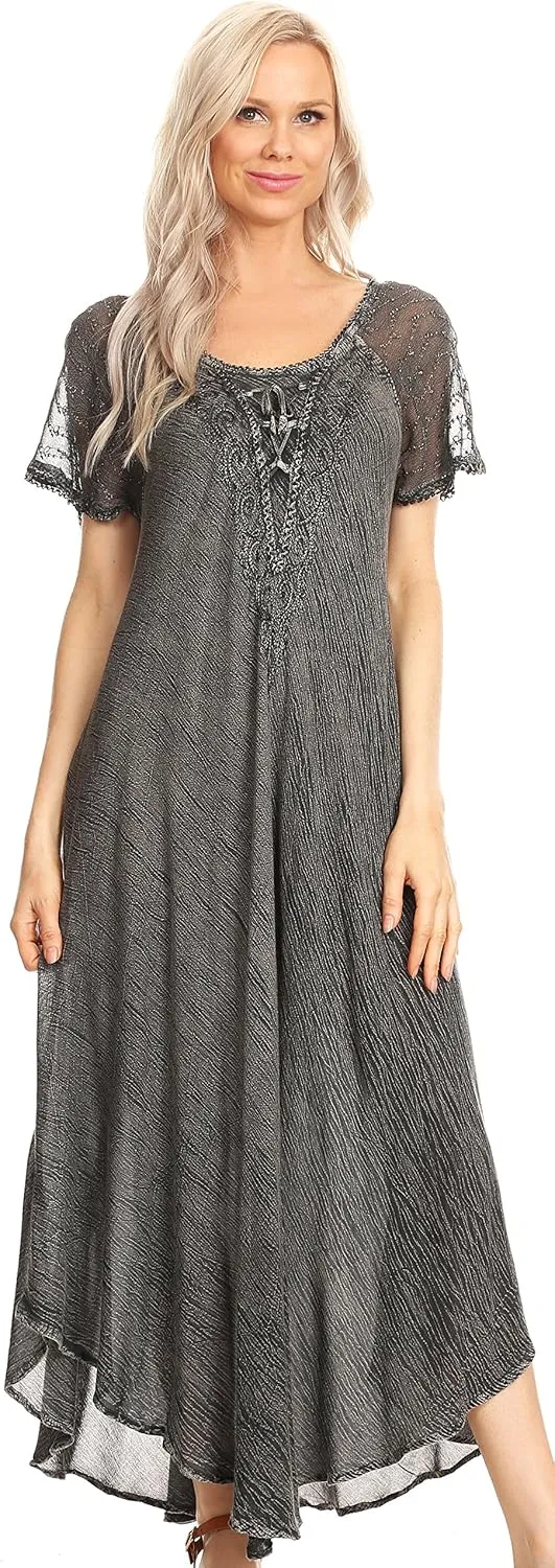 Sakkas Helena Embroidered Nightgown/Women Sleepwear with Eyelet Sleeves