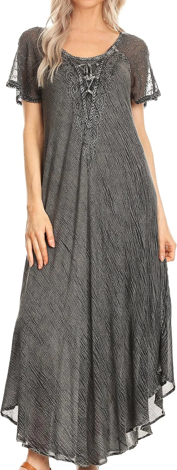 Sakkas Helena Embroidered Nightgown/Women Sleepwear with Eyelet Sleeves