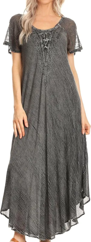 Sakkas Helena Embroidered Nightgown/Women Sleepwear with Eyelet Sleeves