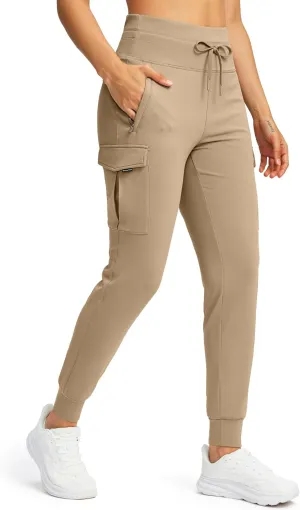 SANTINY Women Fleece Lined Cargo Joggers High Waisted Winter Warm Waterproof Hiking Pants with Zipper Pockets