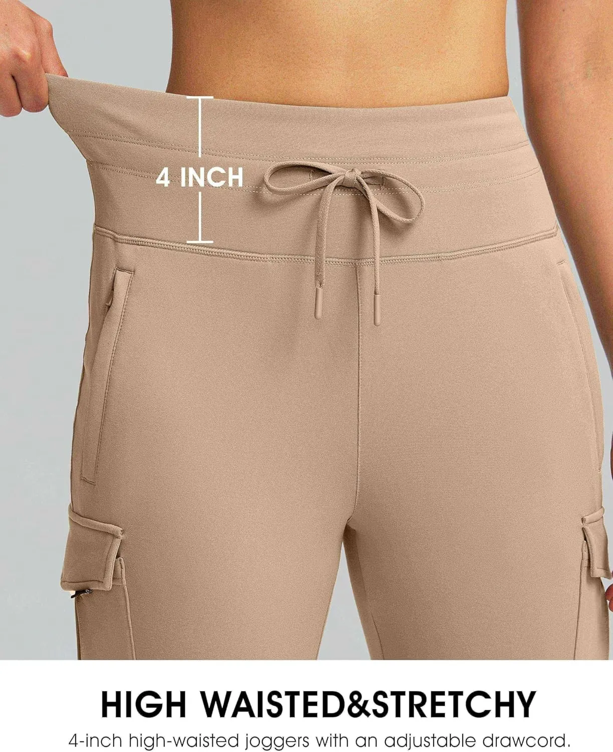 SANTINY Women Fleece Lined Cargo Joggers High Waisted Winter Warm Waterproof Hiking Pants with Zipper Pockets