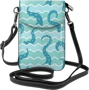 Sea Wave Octopuses Tentacle Small Crossbody Bags for Women Travel Cell Phone Pouch PU Leather Cross Body Bag Adjustable Shoulder Strap Phone Purses Lightweight Wallet Purse with Credit Card Slots