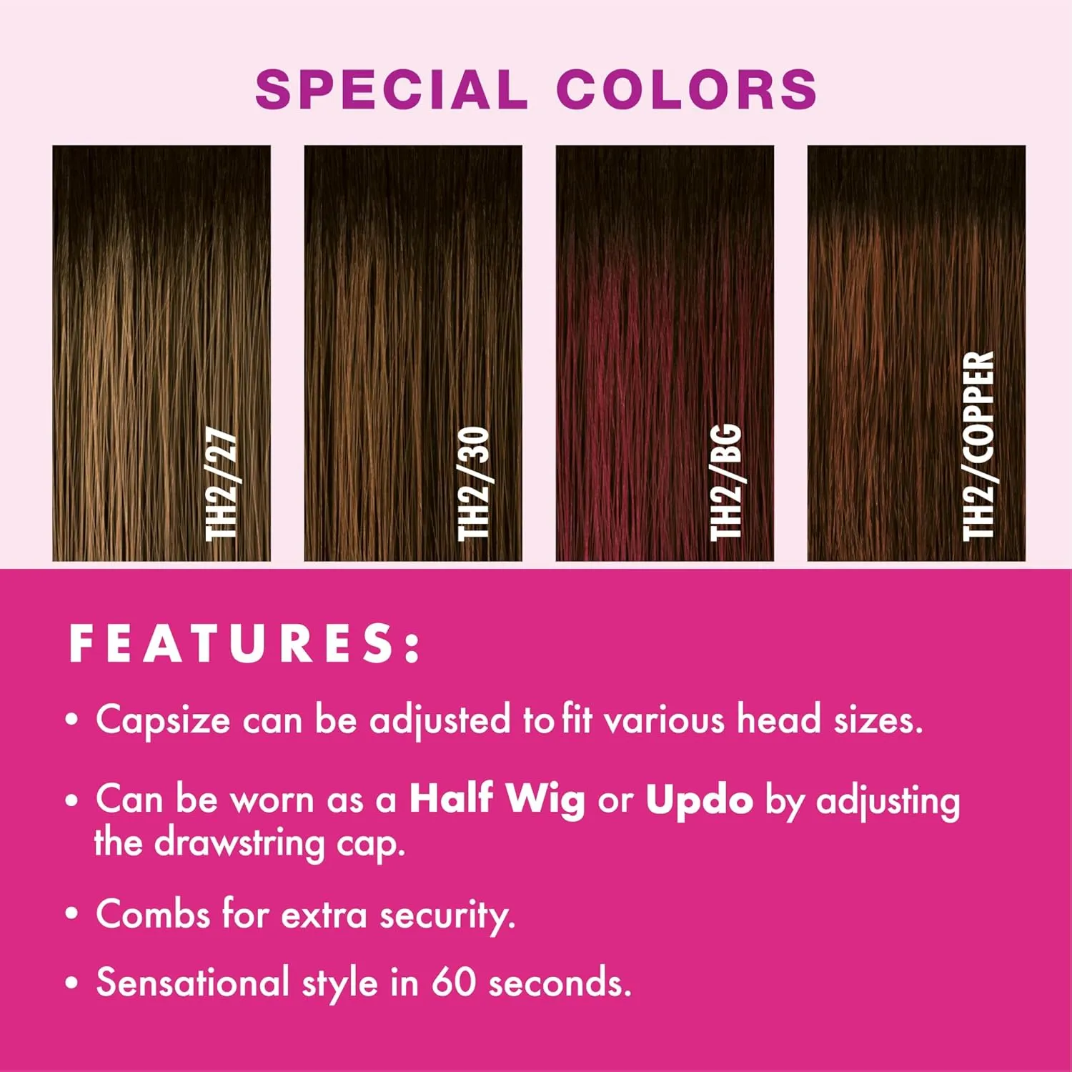 Sensationnel Instant Weave Half Wig - 22 Synthetic Blendwig Adjustable Drawstring for Seamless Hair Blending (TH2/BG)