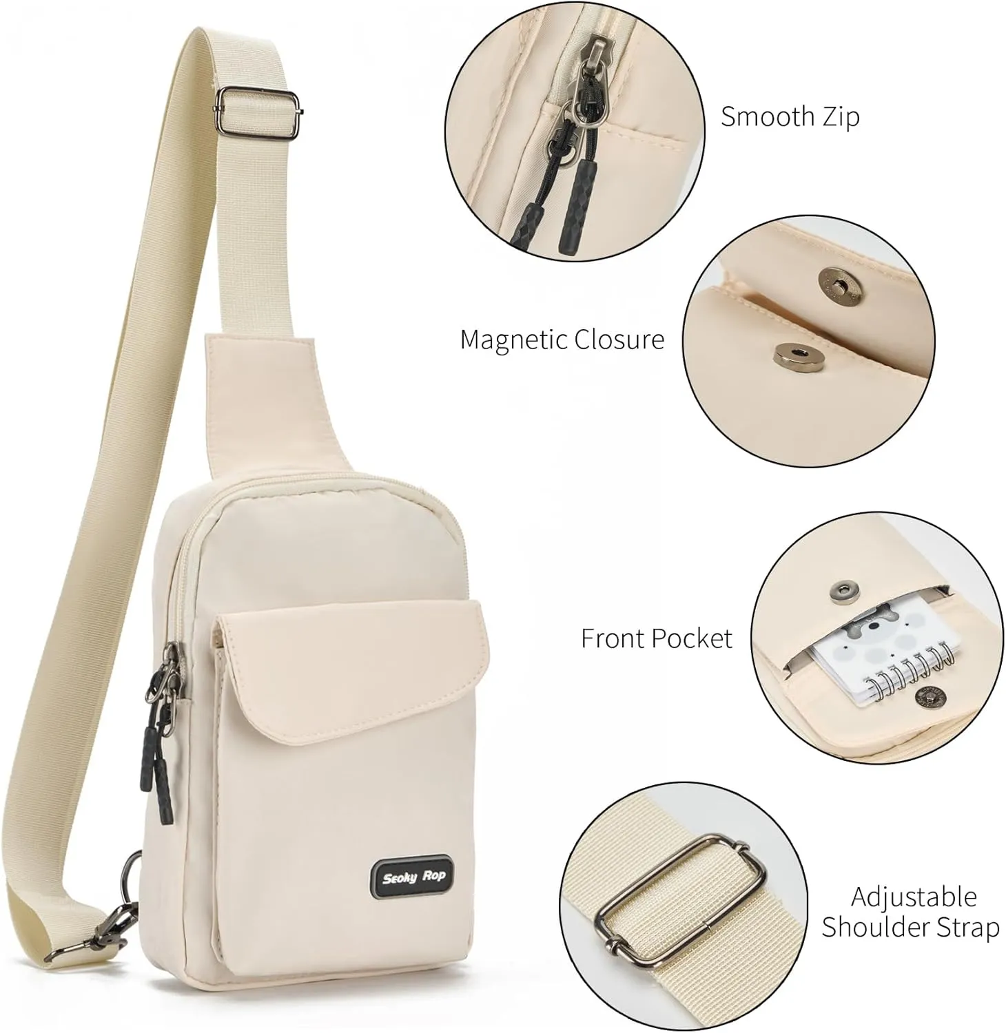 Seoky Rop Small Crossbody Bags for Women Men Nylon Water Resistant Sling Bag for Running Workout Travel