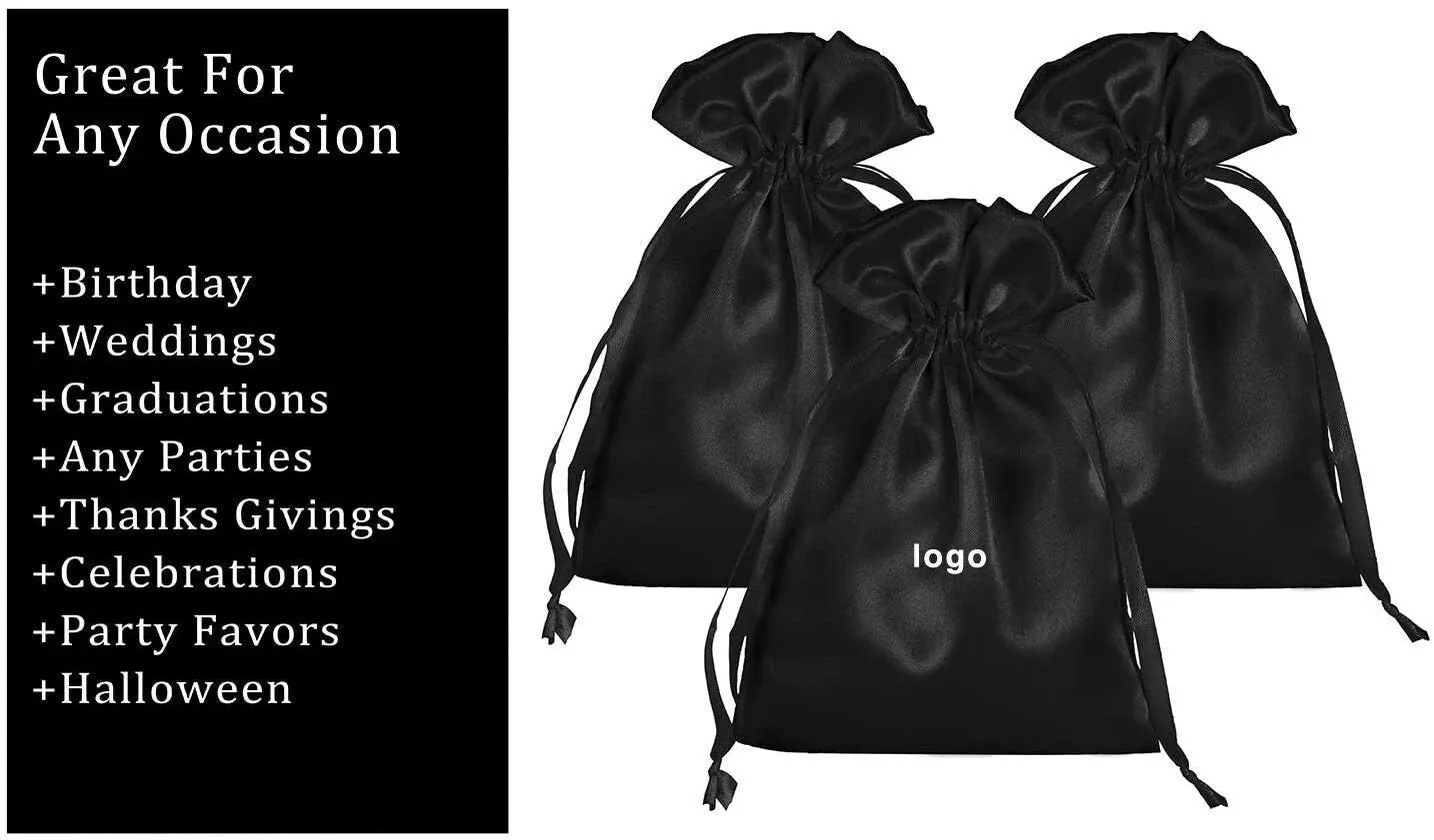 Set of 20 White/Black Satin Favor Bags, Custom Satin bags,Hair bundle bags,Hair Extension Bags,Jewelry Bags,Jewelry pouch,Cosmetic Bags