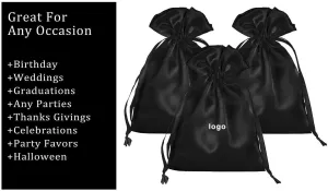 Set of 20 White/Black Satin Favor Bags, Custom Satin bags,Hair bundle bags,Hair Extension Bags,Jewelry Bags,Jewelry pouch,Cosmetic Bags