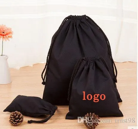 Set of 20/30/50/100 personalized logo print,custom black cotton dust bags,jewelry packaging bag,drawstring pouches,premium small cotton bag