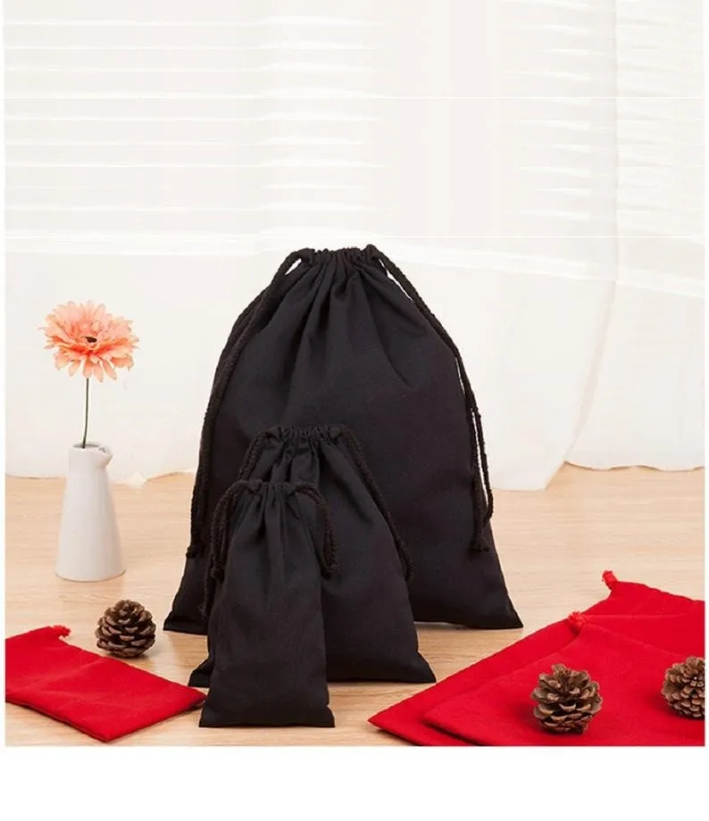 Set of 20/30/50/100 personalized logo print,custom black cotton dust bags,jewelry packaging bag,drawstring pouches,premium small cotton bag