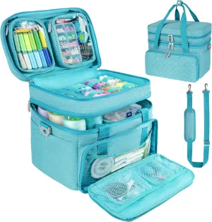 Sewing Organizer Bag with Shoulder Strap and 2 Detachable Pouches for Sewing Accessories and Supplies,Blue