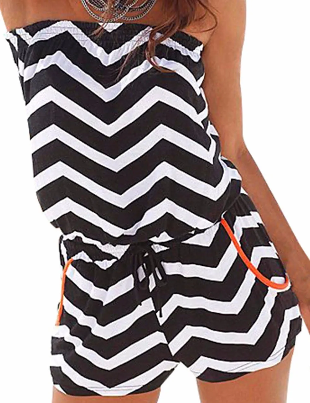 Sexyshine Women's Strapless Off Shoulder Printed Beachwear Short Rompers Jumpsuits