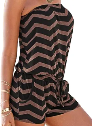 Sexyshine Women's Strapless Off Shoulder Printed Beachwear Short Rompers Jumpsuits
