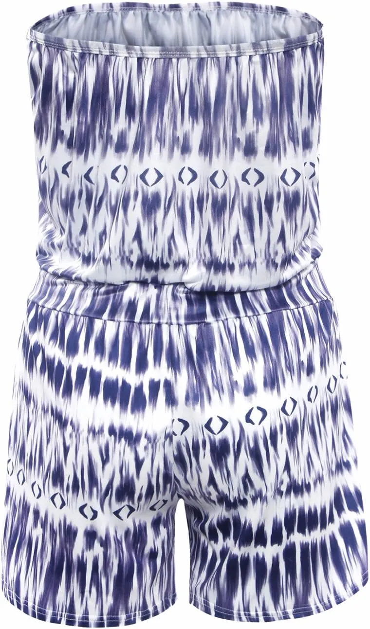 Sexyshine Women's Strapless Off Shoulder Printed Beachwear Short Rompers Jumpsuits