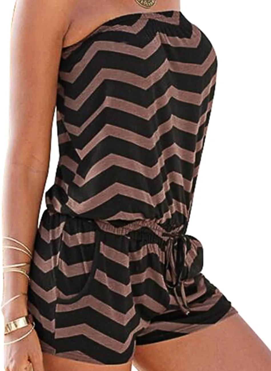 Sexyshine Women's Strapless Off Shoulder Printed Beachwear Short Rompers Jumpsuits