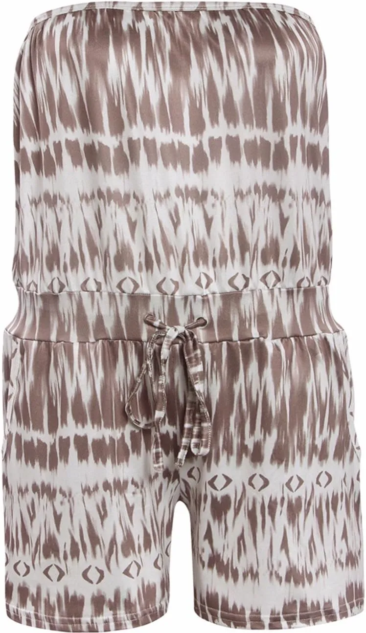 Sexyshine Women's Strapless Off Shoulder Printed Beachwear Short Rompers Jumpsuits