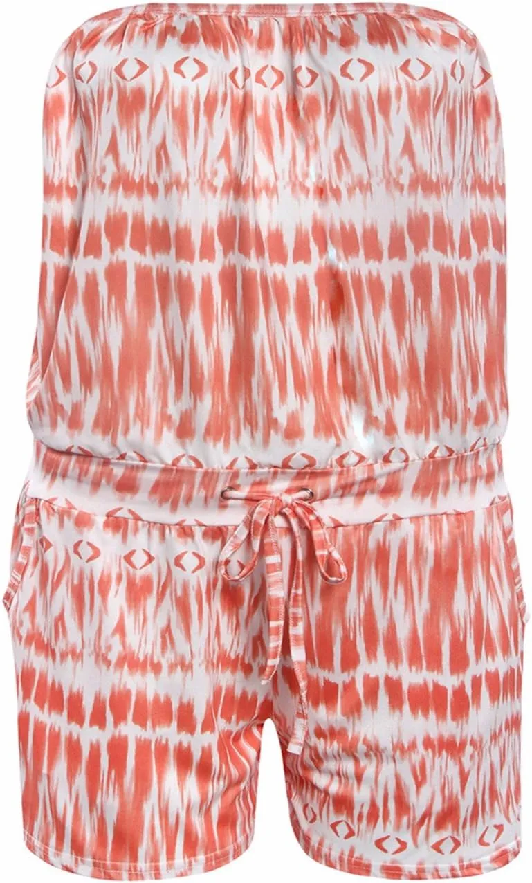 Sexyshine Women's Strapless Off Shoulder Printed Beachwear Short Rompers Jumpsuits