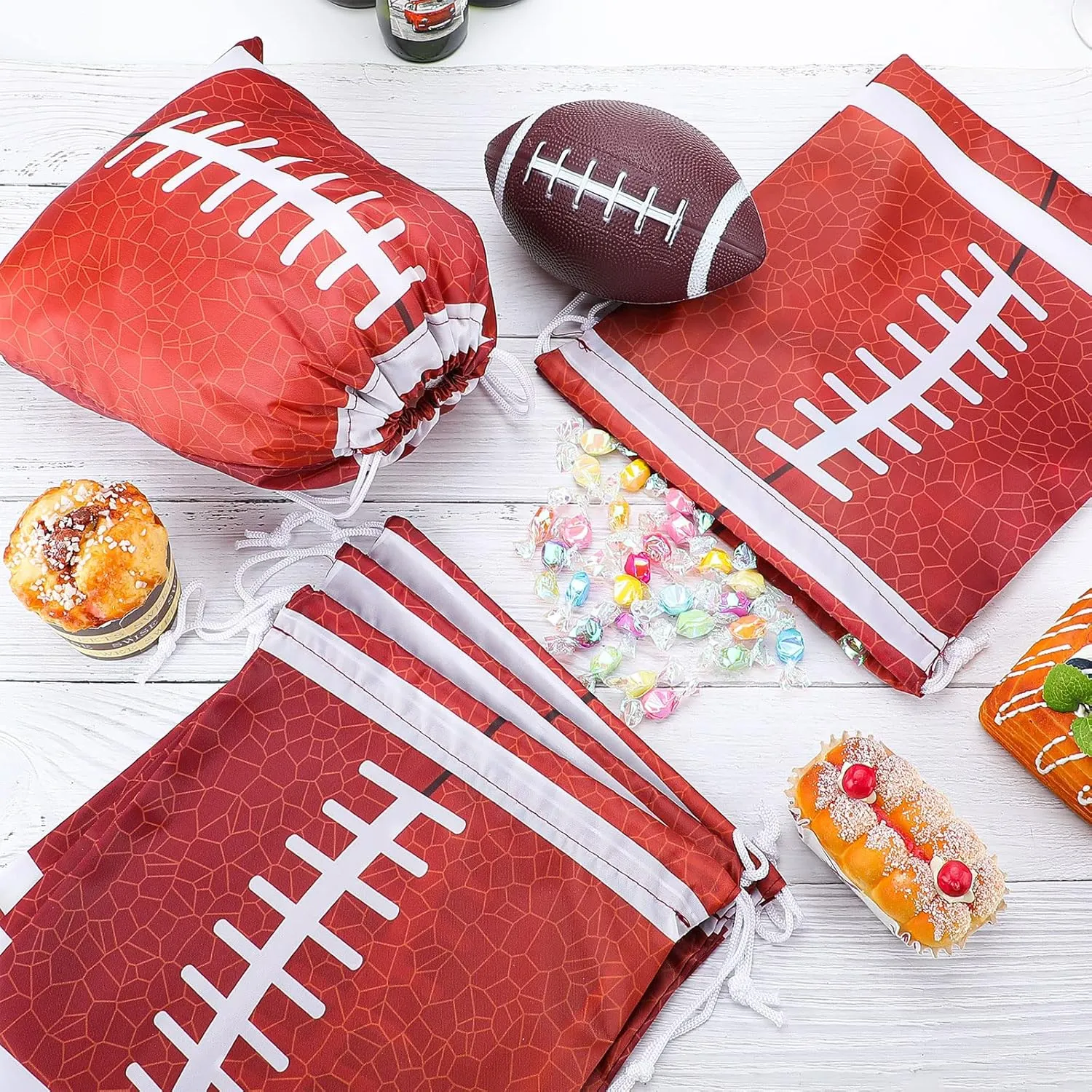Shappy 16 Pack Football Drawstring Bags for Party Favors 12 x 10 Inch Treat Candy Goodie Gifts Bags Team Supplies Sport Birthday Party Favors