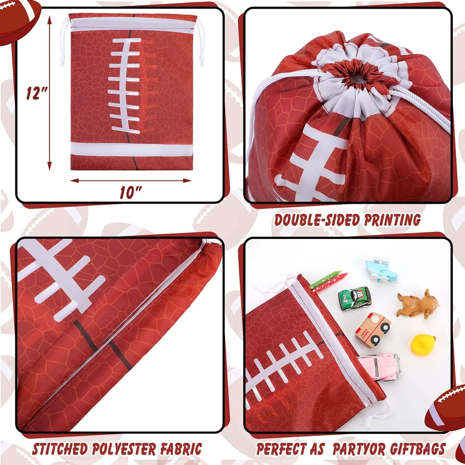 Shappy 16 Pack Football Drawstring Bags for Party Favors 12 x 10 Inch Treat Candy Goodie Gifts Bags Team Supplies Sport Birthday Party Favors