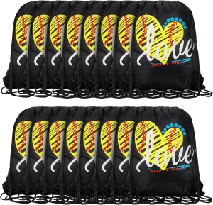 Shappy 16 Pcs Softball Drawstring Bags Softball Cinch Sack Backpack Sport Party Favor Gift Treat Goodie Bag for Team Gift