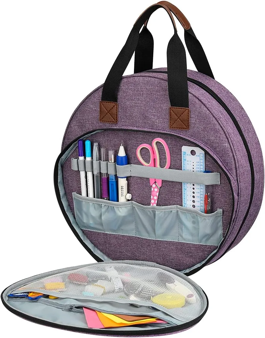 Shinyzone Cross Stitch Storage Bag Purple,Embroidery Projects Bag,Sewing Crafts Storage Tote Bag,Knitting Bags with Zipper Pockets Organiser for Embroidery Hoops,Charts and Threads