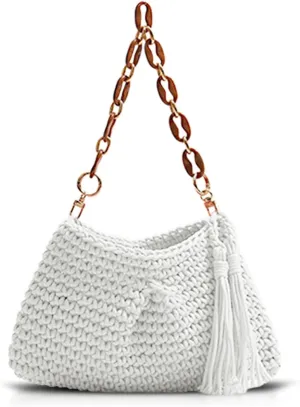 Shoulder Bag for Women, Hand-Woven Armpit Bag, Comfortable and Soft Handbag, Tote Bag Suitable for Vacation Travel Daily(White)
