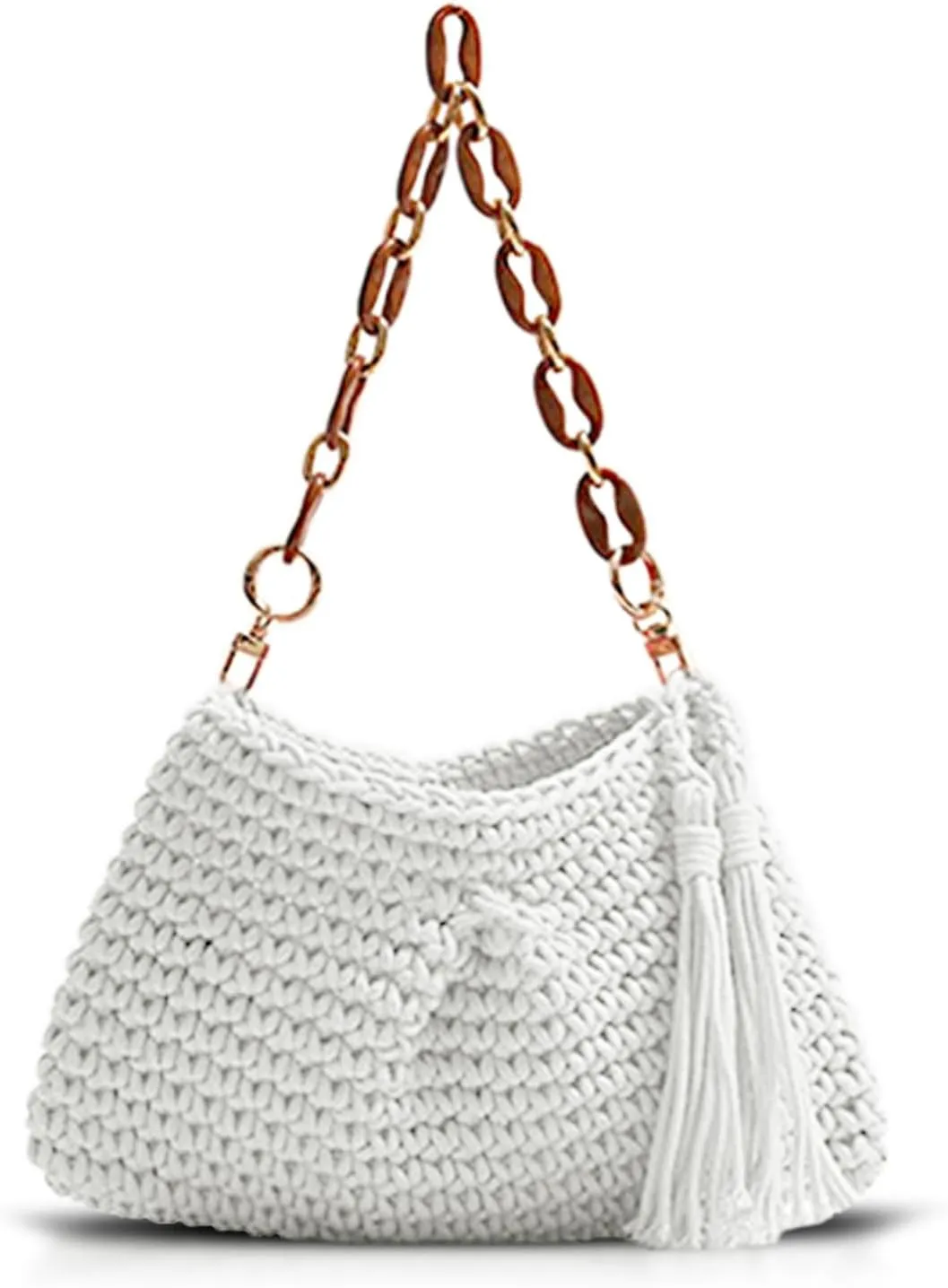 Shoulder Bag for Women, Hand-Woven Armpit Bag, Comfortable and Soft Handbag, Tote Bag Suitable for Vacation Travel Daily(White)