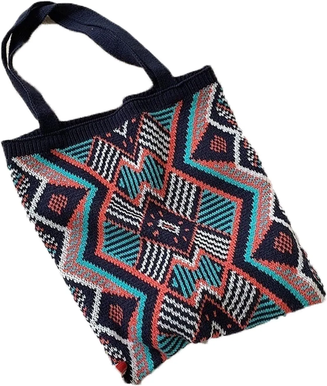 Shoulder Bag Lady Knitting Tote Bag for Women - Crochet Woolen Open Shopper Top-Handle Daily Handbag