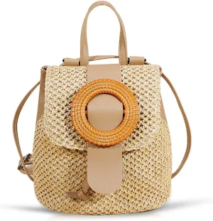 Shoulder Bag, Straw Beach Bag, Bohemian Handmade Bucket Bag, Multifunctional Shoulder Bag Can Crossbody(Beige)