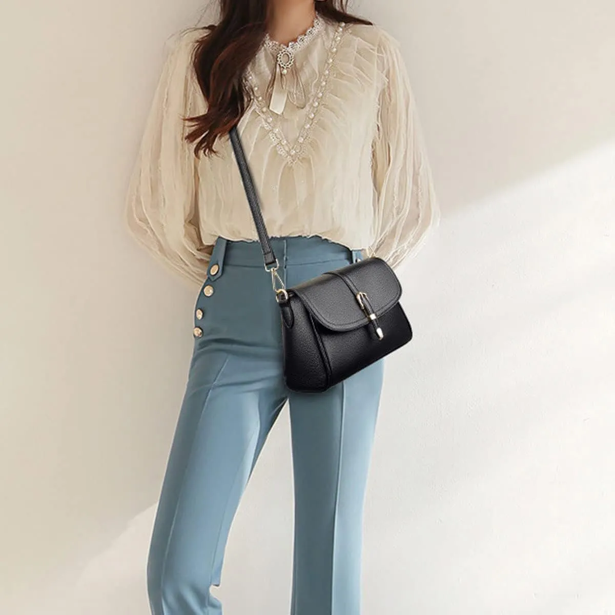 Shoulder Bags and Purses for Women PU Leather Satchel Multi-pocket Crossbody Bag Tote 2 Detachable Shoulder Straps