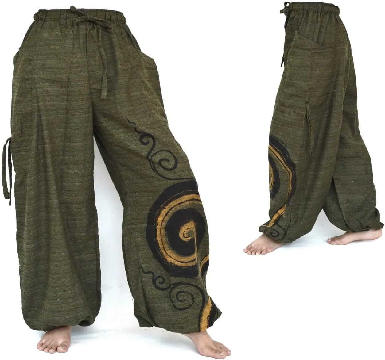 Siamrose Baggy Harem Pants Men Women, Wide Leg Yoga Lounge Trousers, Adjustable Length, 2 Pockets, One Size