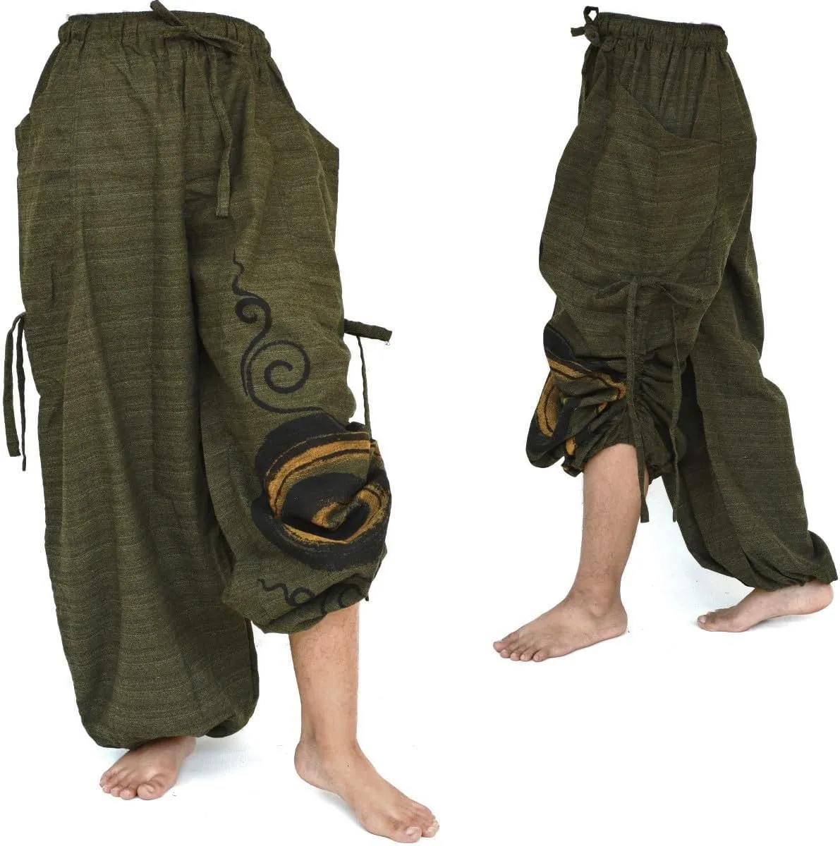 Siamrose Baggy Harem Pants Men Women, Wide Leg Yoga Lounge Trousers, Adjustable Length, 2 Pockets, One Size