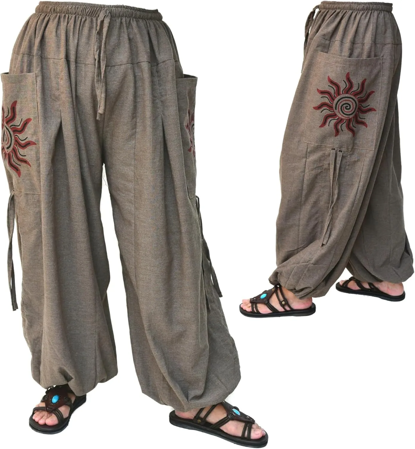 Siamrose Casual Yoga Harem Pants Men Women Baggy Lounge Trousers Adjustable Length 2 Pockets