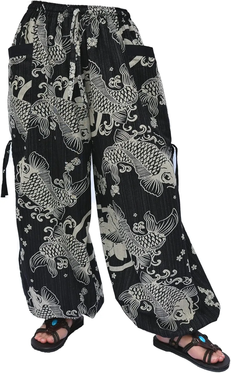 Siamrose Hand Painted Harem Trousers Lounge Yoga Pants Men Women Joggers with Adjustable Length 2 Pockets