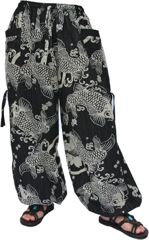Siamrose Hand Painted Harem Trousers Lounge Yoga Pants Men Women Joggers with Adjustable Length 2 Pockets