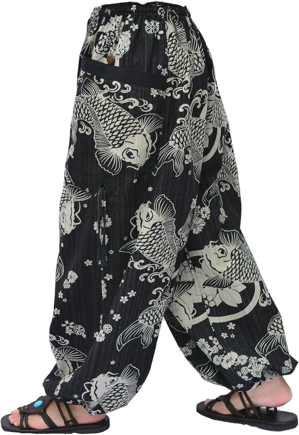 Siamrose Hand Painted Harem Trousers Lounge Yoga Pants Men Women Joggers with Adjustable Length 2 Pockets