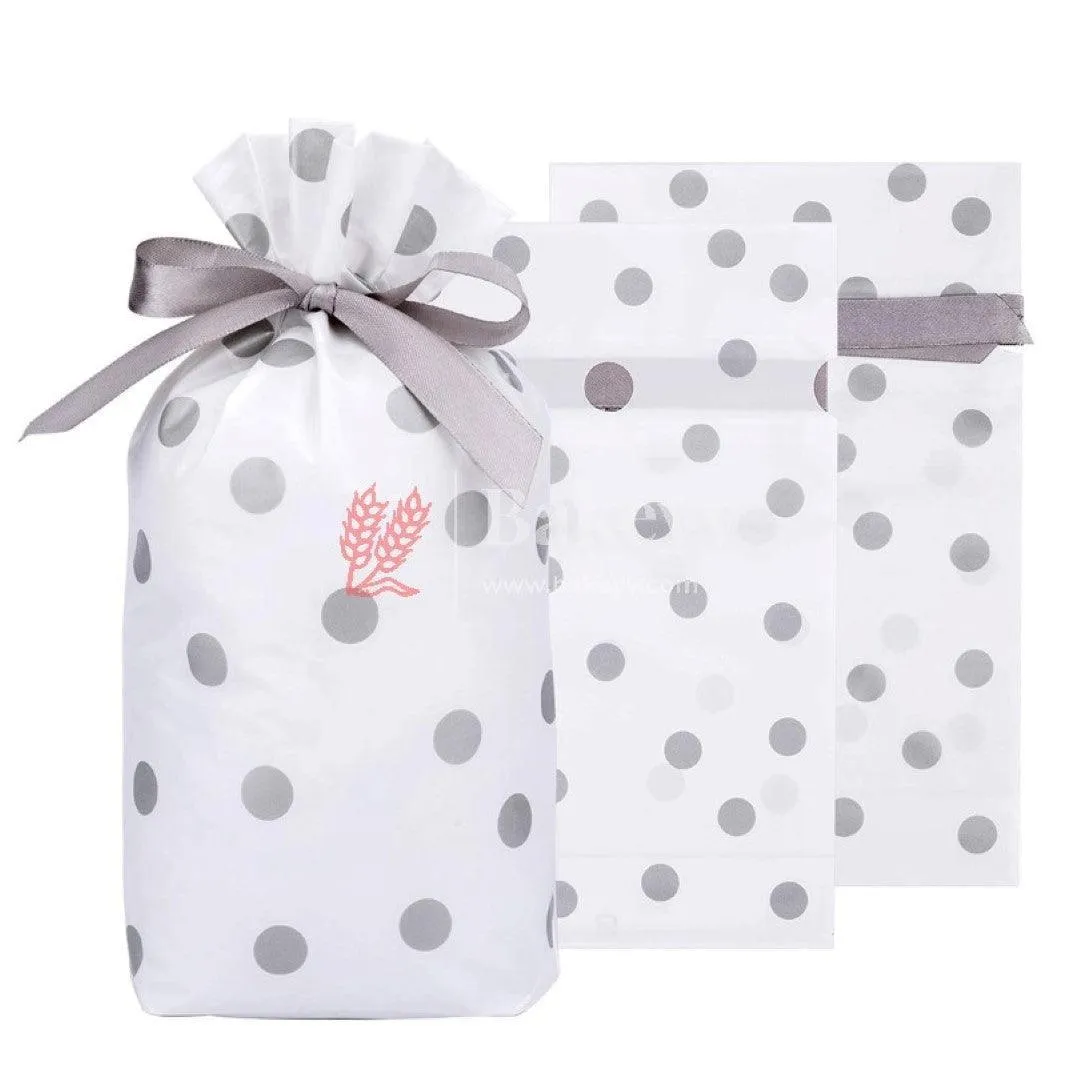 Silver Dots Plastic Stand Up Treat Favor Bags Gift Wrapper Bags for Candy Cookie Chocolate | Pack of 50