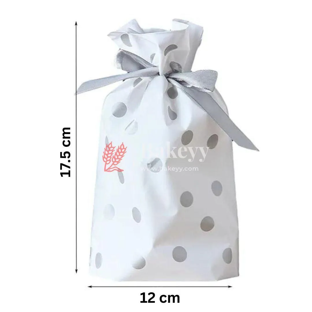 Silver Dots Plastic Stand Up Treat Favor Bags Gift Wrapper Bags for Candy Cookie Chocolate | Pack of 50