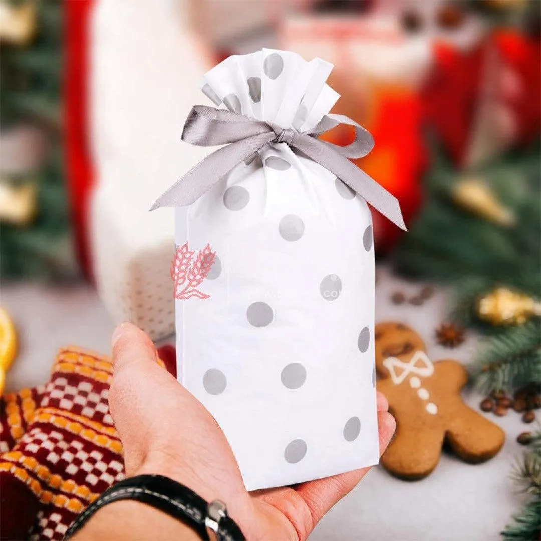 Silver Dots Plastic Stand Up Treat Favor Bags Gift Wrapper Bags for Candy Cookie Chocolate | Pack of 50