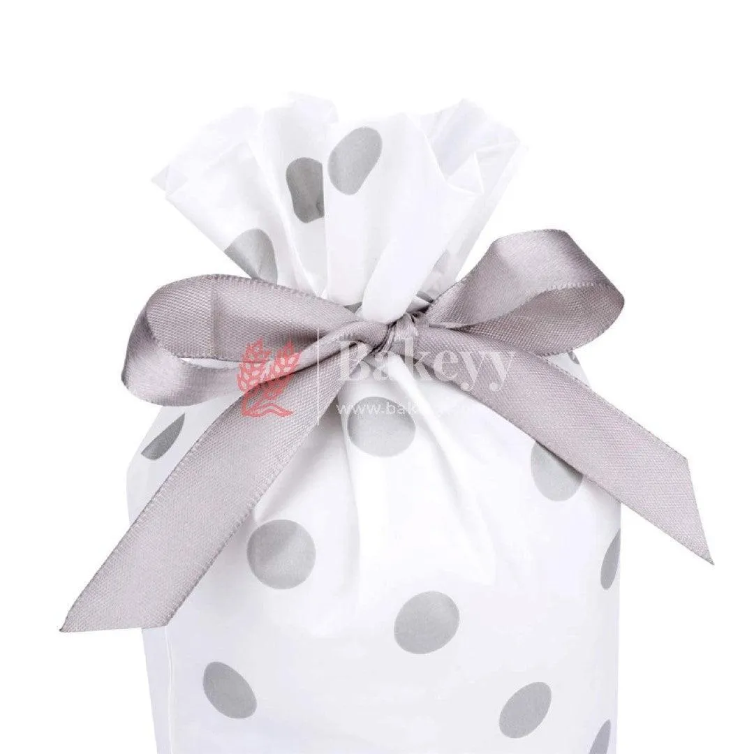 Silver Dots Plastic Stand Up Treat Favor Bags Gift Wrapper Bags for Candy Cookie Chocolate | Pack of 50