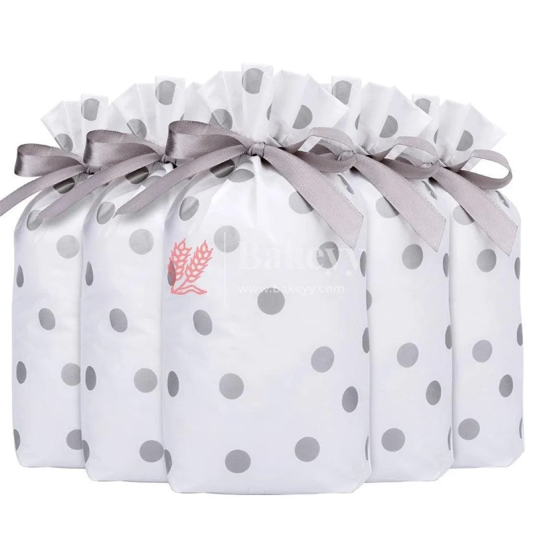 Silver Dots Plastic Stand Up Treat Favor Bags Gift Wrapper Bags for Candy Cookie Chocolate | Pack of 50