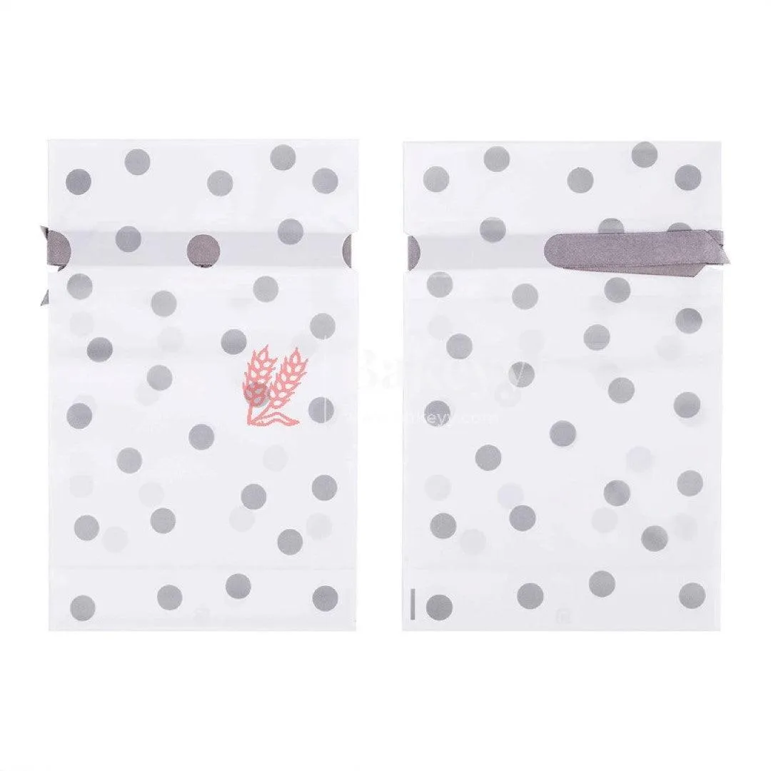Silver Dots Plastic Stand Up Treat Favor Bags Gift Wrapper Bags for Candy Cookie Chocolate | Pack of 50