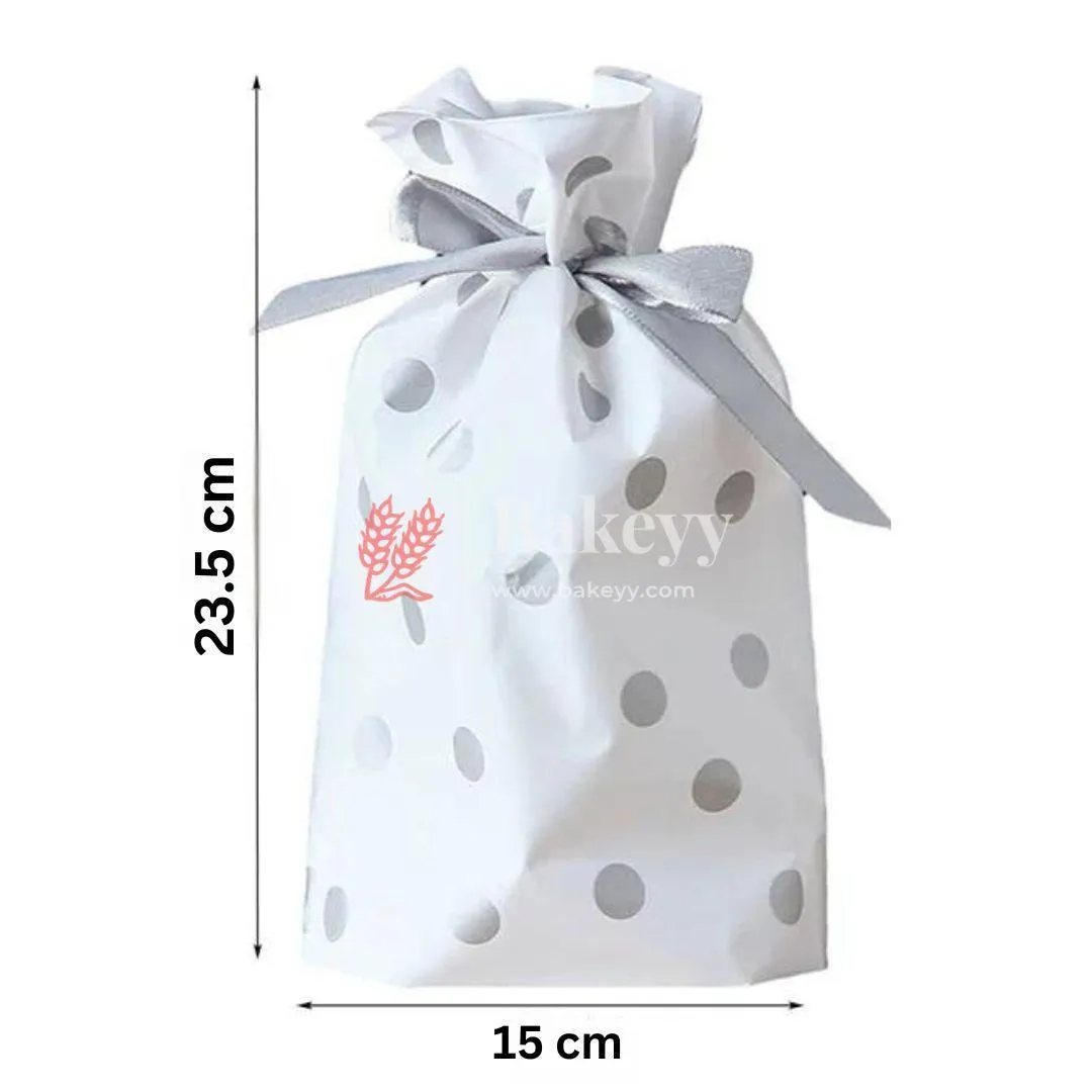 Silver Dots Plastic Stand Up Treat Favor Bags Gift Wrapper Bags for Candy Cookie Chocolate | Pack of 50