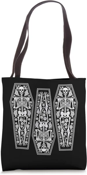 Skeleton Coffins And Flowers In Nature And Death Celebration Tote Bag